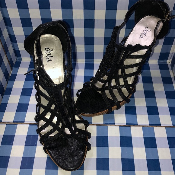 Black Shimmer Net Wood Heels - Picture 15 of 17